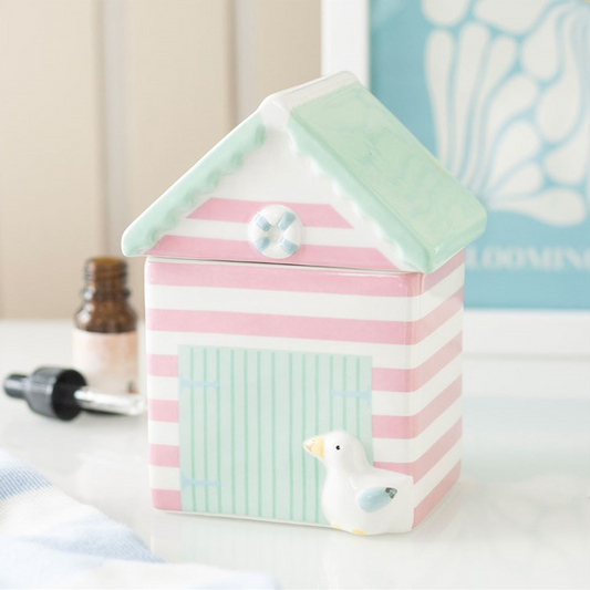 Pastel Beach Hut Oil Burner & Wax Warmer | Coastal Ceramic Home Fragrance