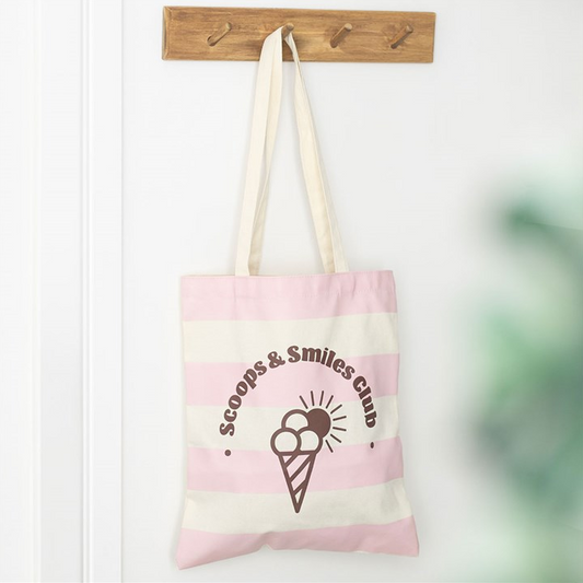 Scoops & Smiles Club Pink Tote Bag | Ice Cream Summer Beach Bag | Polycotton