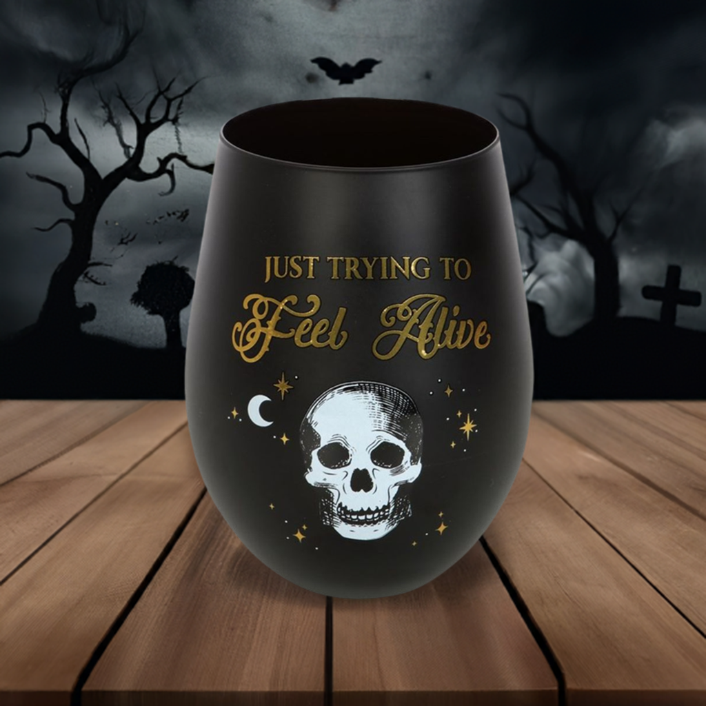 Trying to Feel Alive Stemless Wine Glass