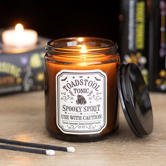 Toadstool Tonic Lavender Grass Scented Candle | Witchy Halloween Apothecary Candle