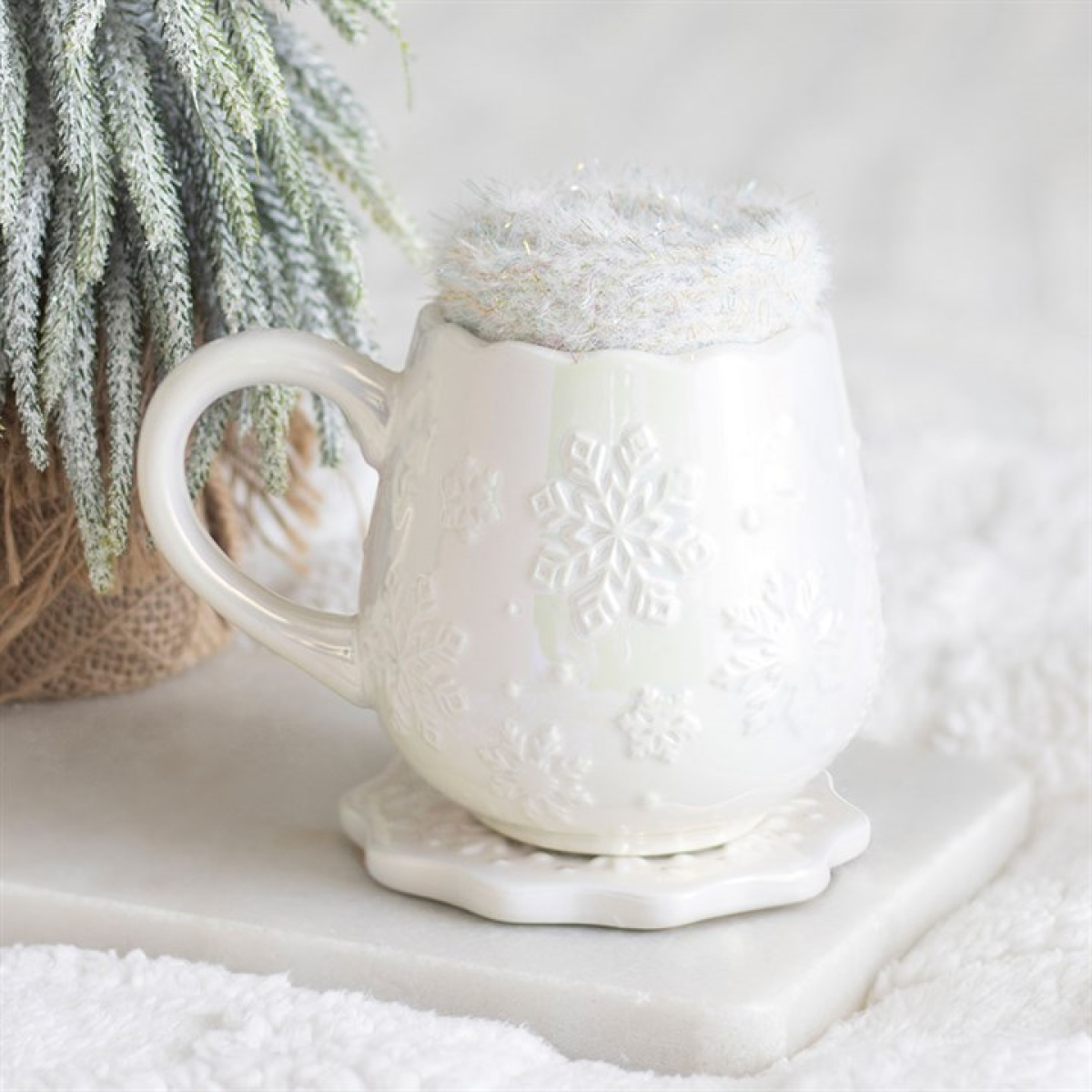Iridescent Snowflake Mug, Coaster & Socks Gift Set | Christmas Pamper Set