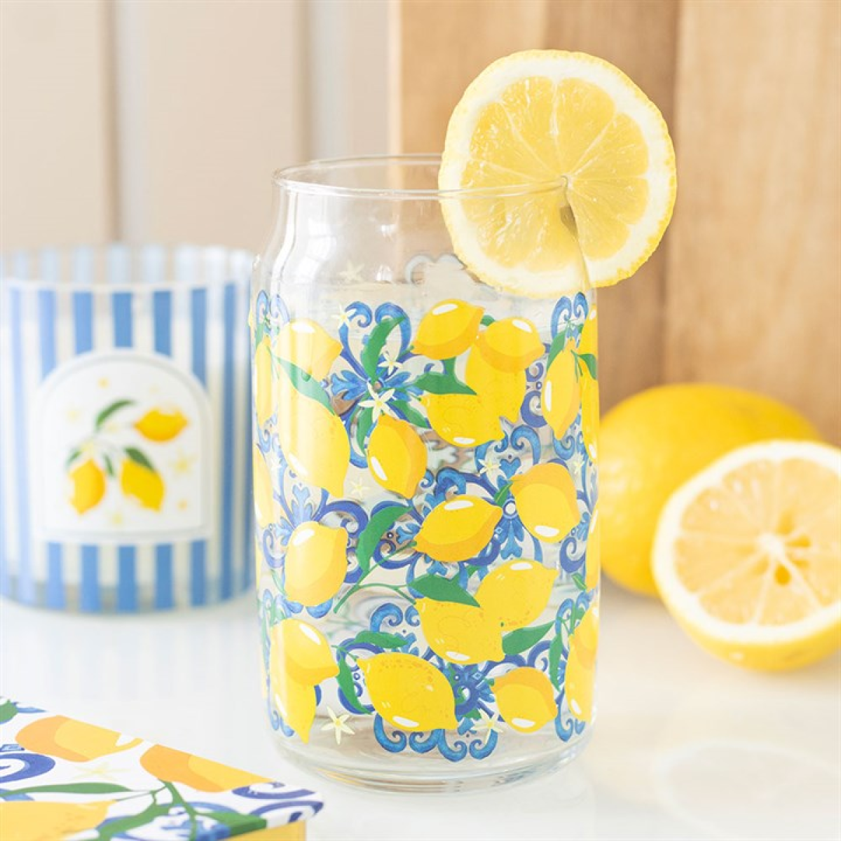 Lemon Print Can Glass