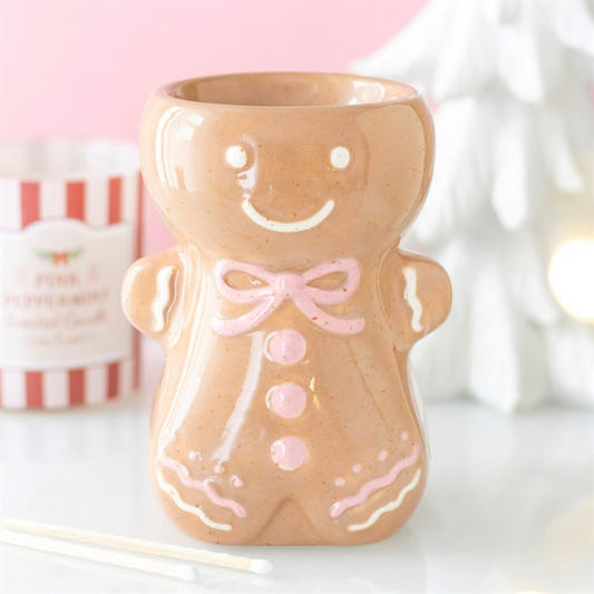 Pink Gingerbread Man Oil Burner | Cute Christmas Ceramic Home Fragrance Gift