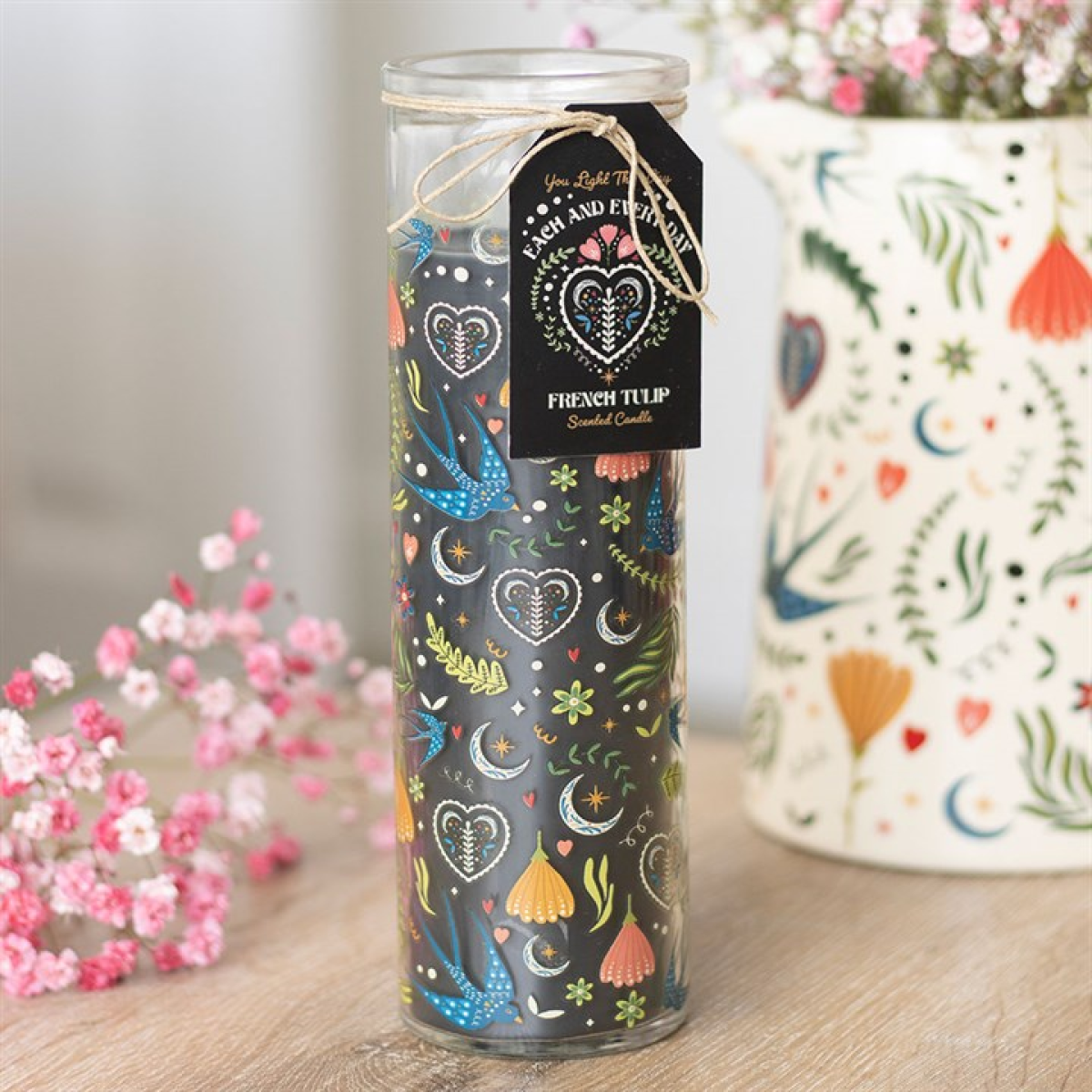 Midnight Bloom Print French Tulip Tube Candle