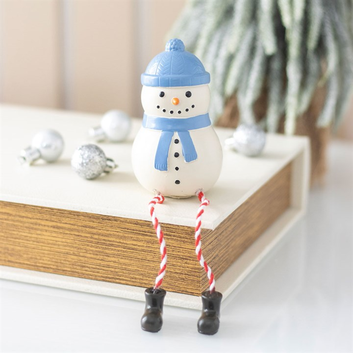 Winter Snowman Shelf Sitter Ornament | Festive Dangling Leg Snowman Decoration | Christmas Home Décor Gift