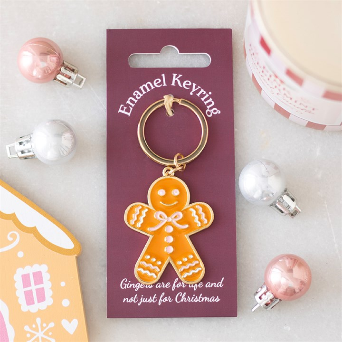 Pink Bow Gingerbread Man Keyring