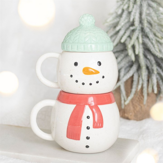 Set of 2 Winter Snowman Stacking Mugs
