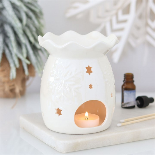 Iridescent White Snowflake Oil Burner & Wax Warmer | Winter Home Fragrance