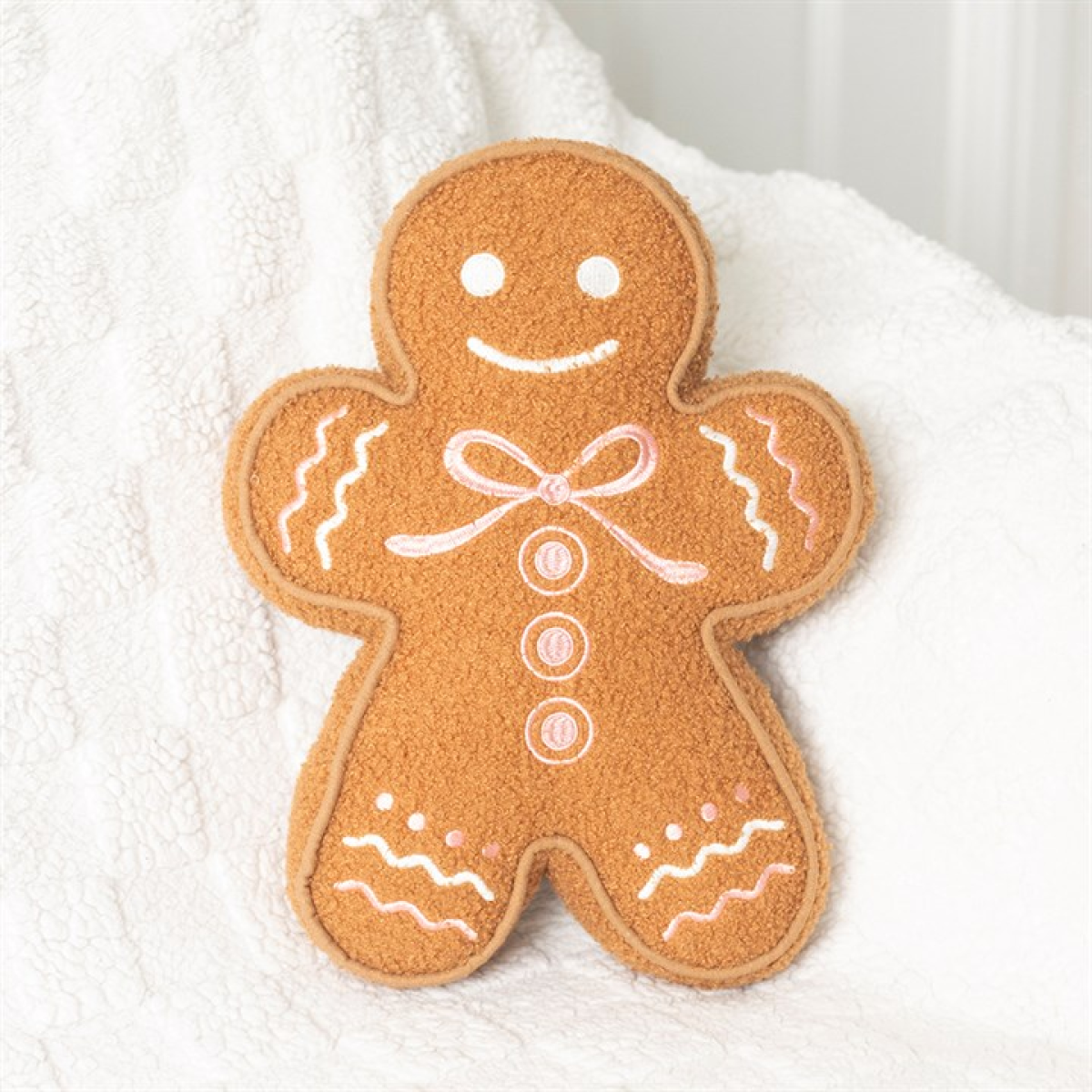 Sugarplum Bakery Gingerbread Man Bouclé Cushion | Festive Christmas Cushion