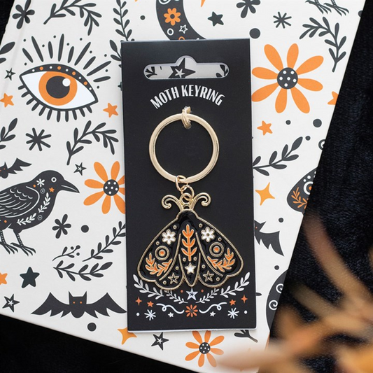 Folk Moth Enamel Keyring | Autumn Halloween Bag Charm | Frightful Folk Accessory