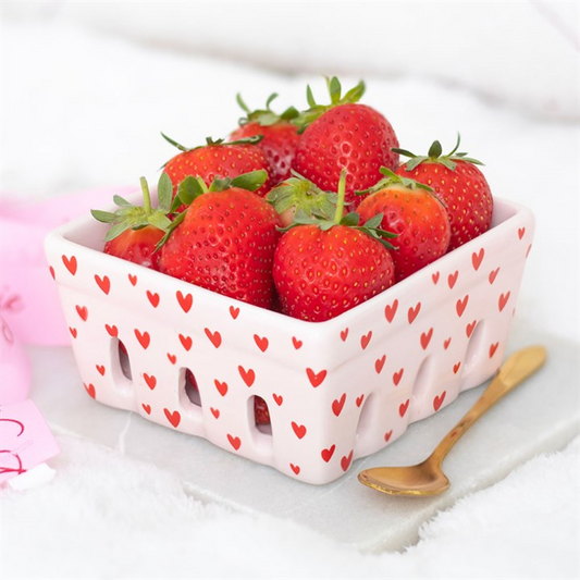 Pink Heart Print Ceramic Berry Basket – Sweet & Practical Kitchen Storage