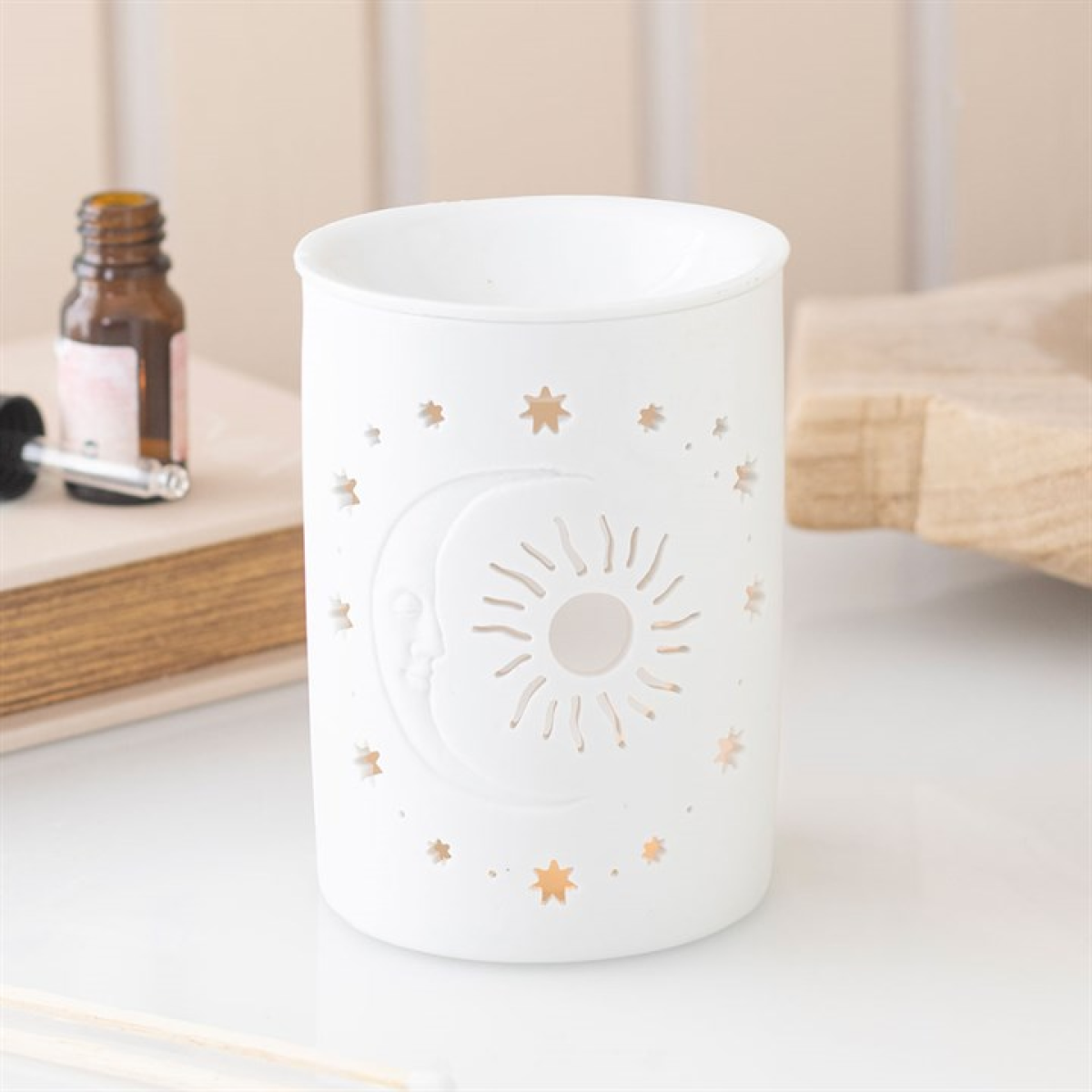 White Sun and Moon Cut Out Oil Burner and Wax Warmer