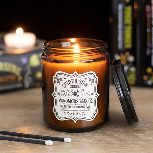 Spider Silk Serum Eucalyptus & Mint Scented Candle | Witchy Halloween Apothecary Candle