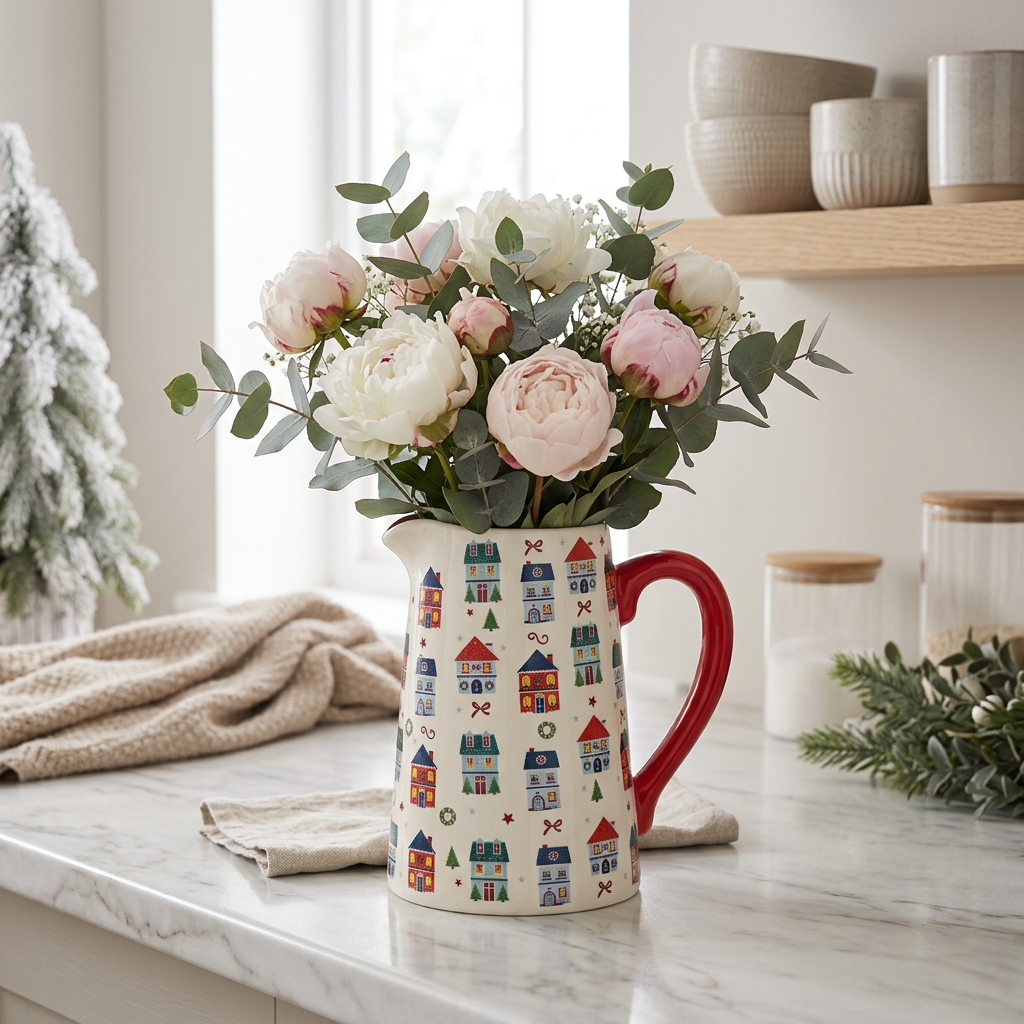 Christmas Street Print Ceramic Flower Jug