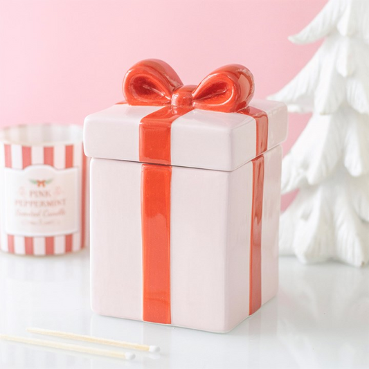 Pink Present Ceramic Oil Burner | Christmas Home Fragrance | Festive Gift Shape