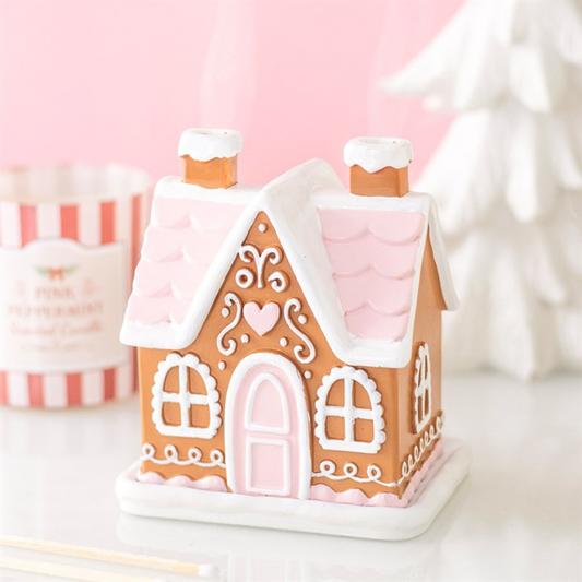 Pink Gingerbread House Incense Cone Burner | Sugarplum Bakery Christmas Home Décor