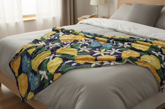 Lemon Flower Print Throw Blanket