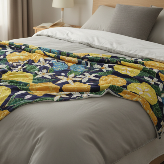 Lemon Flower Print Throw Blanket