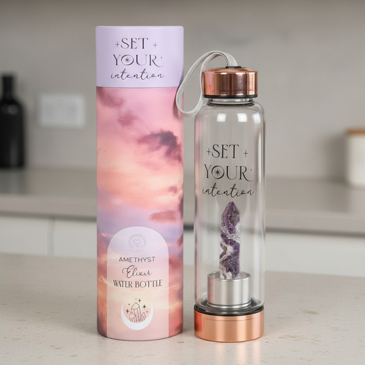 Amethyst Set Your Intention Glass Water Bottle