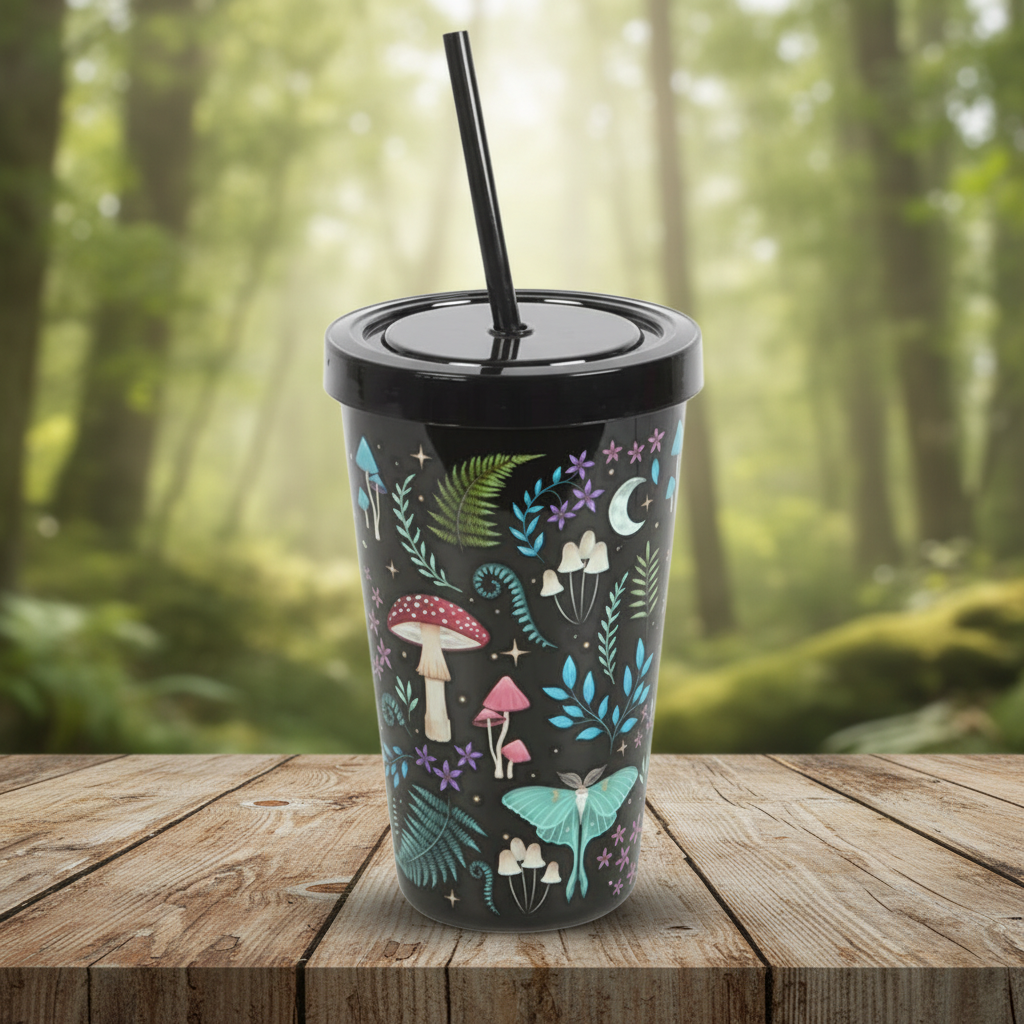 Dark Forest Print Plastic Tumbler with Straw