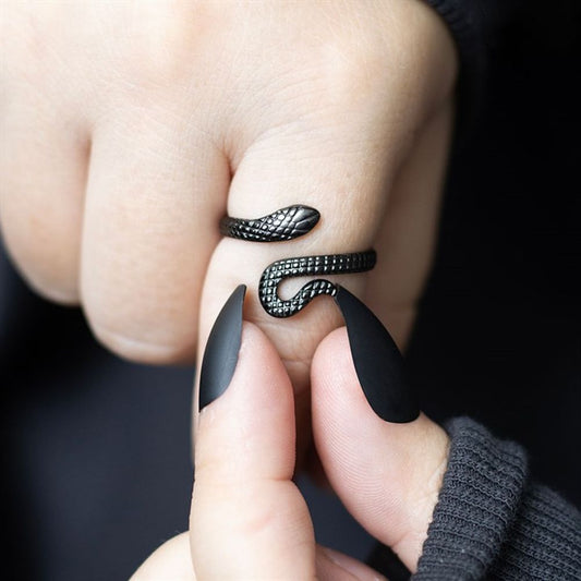 Black Snake Adjustable Ring – Gothic Serpent Jewellery
