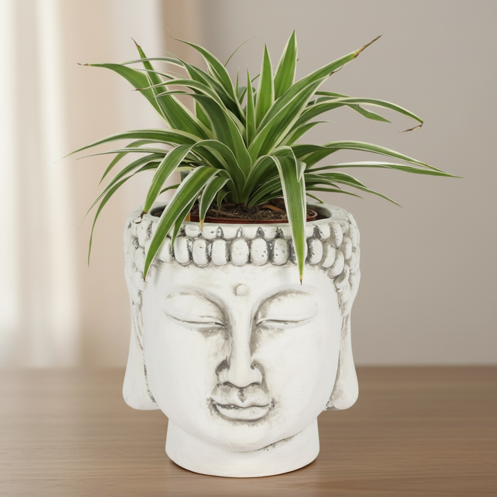 White Terracotta Buddha Head Planter