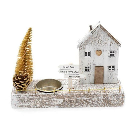 18cm Gold Christmas House Tealight Holder