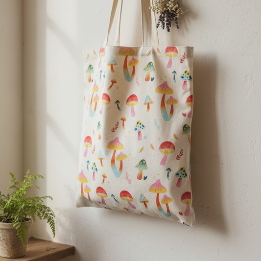 Funky Fungi Mushroom Print Polycotton Tote Bag