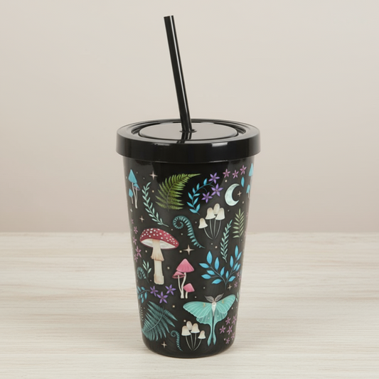 Dark Forest Print Plastic Tumbler with Straw