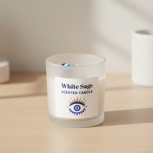 All Seeing Eye White Sage Crystal Chip Protection Candle