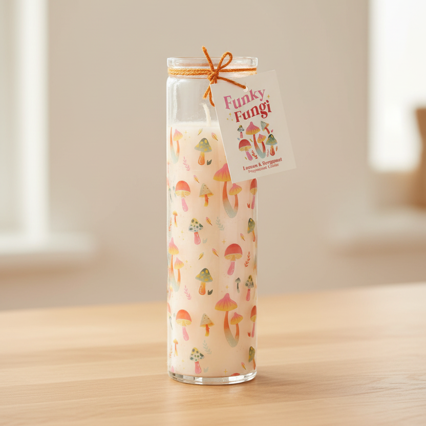 Funky Fungi Mushroom Print Tube Candle