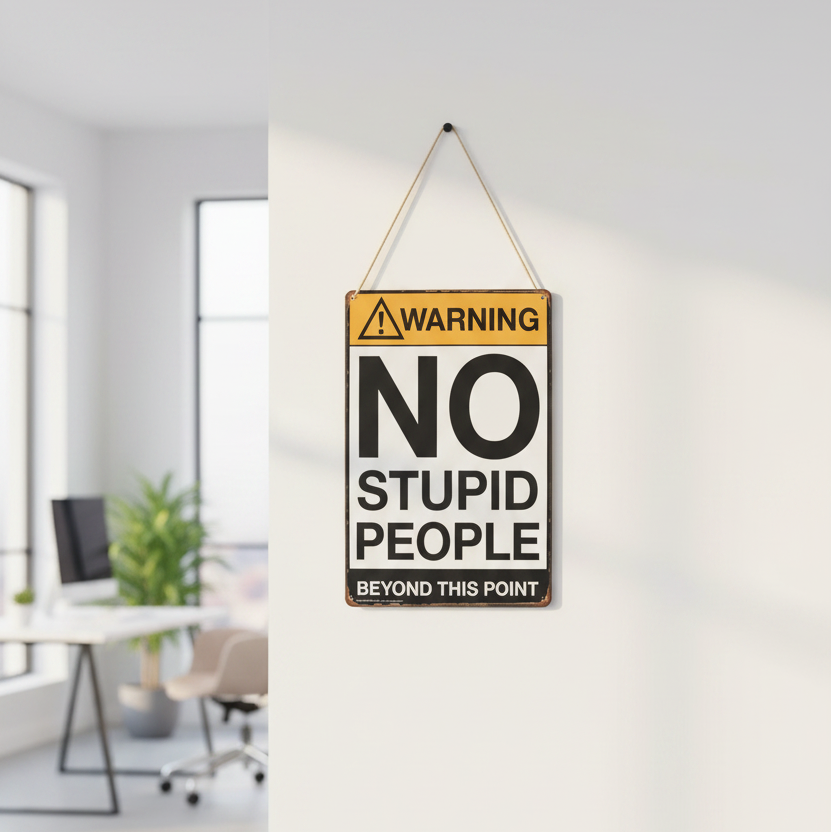 No Stupid People Metal Sign