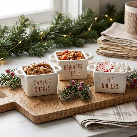 Set of 3 Ceramic Christmas Snack Bowls
