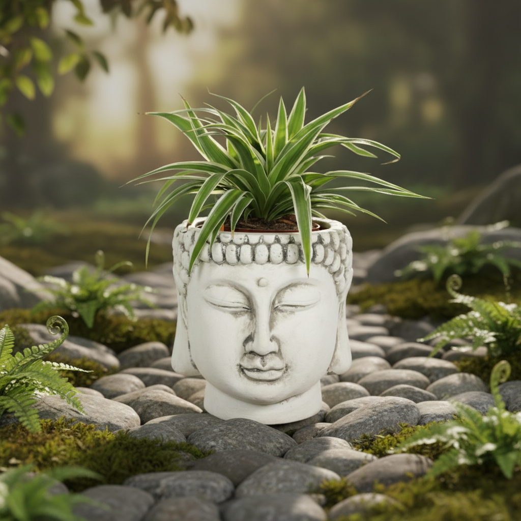 White Terracotta Buddha Head Planter