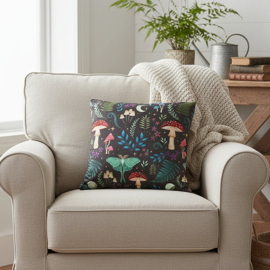 35cm Square Dark Forest Print Cushion