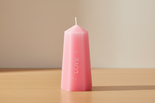Love Crystal Candle with Rough Rose Quartz