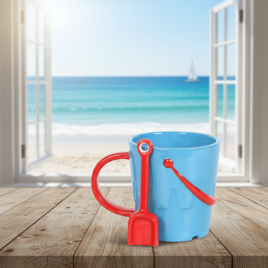 Bucket Shaped Ceramic Mug with Spade Spoon