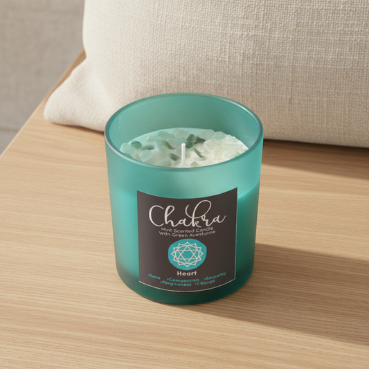 Heart Chakra Mint Crystal Chip Candle