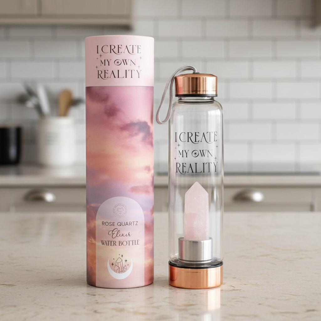 Rose Quartz Create My Own Reality Glass Water Bottle