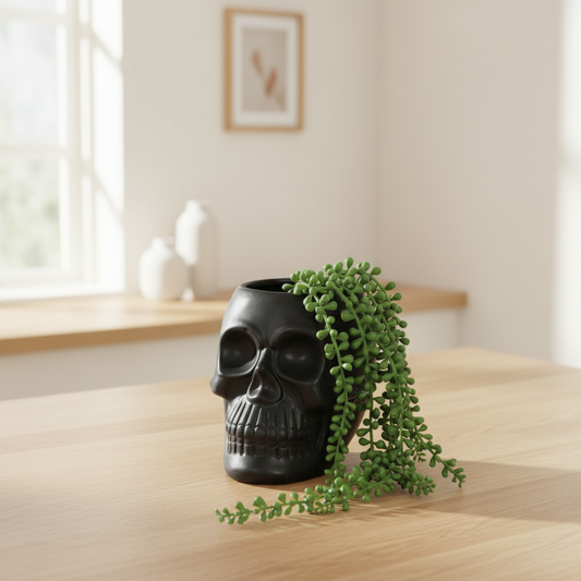 Black Skull Plant Pot