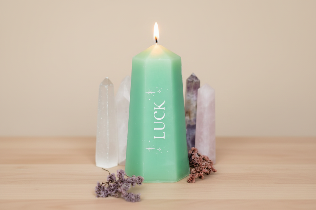 Luck Crystal Candle with Rough Green Aventurine