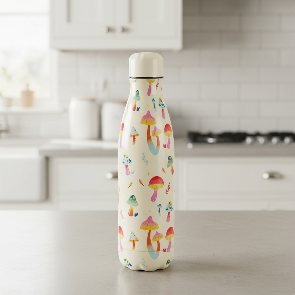 Funky Fungi Mushroom Print Metal Water Bottle