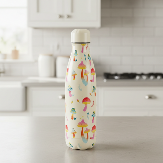 Funky Fungi Mushroom Print Metal Water Bottle